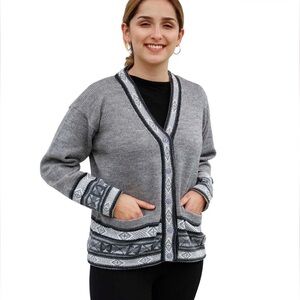 Alpaca warehouse-L-gray-alpaca wool- coastal Grandma button up cardigan sweater.